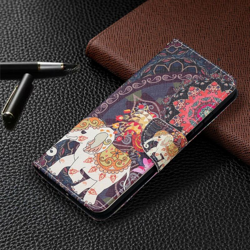 Capa De Couro Para Xiaomi Mi 10T / 10T Pro Elefantes Indianos