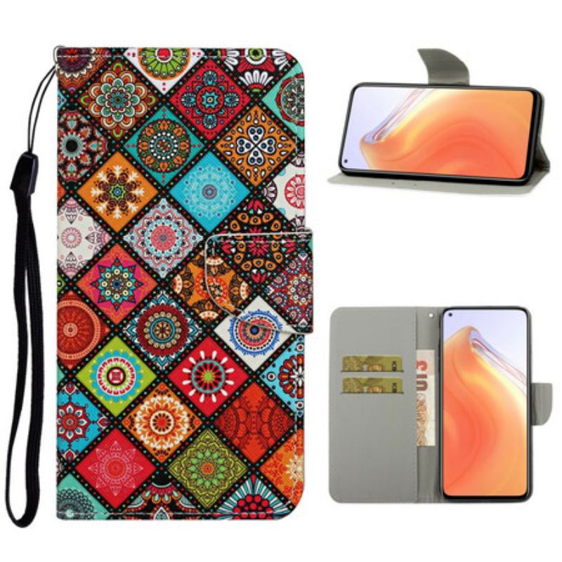 Capa De Couro Para Xiaomi Mi 10T / 10T Pro Mandalas De Patchwork Com Cordão