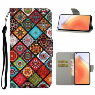 Capa De Couro Para Xiaomi Mi 10T / 10T Pro Mandalas De Patchwork Com Cordão