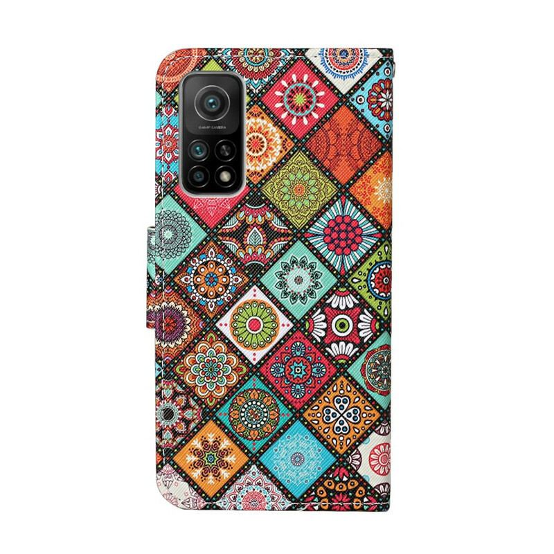 Capa De Couro Para Xiaomi Mi 10T / 10T Pro Mandalas De Patchwork Com Cordão