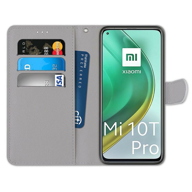 Capa Em Pele Para Xiaomi Mi 10T / 10T Pro Borboletas Douradas