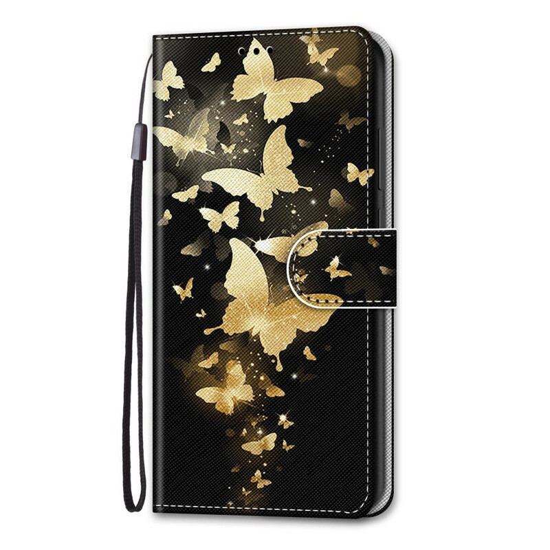 Capa Em Pele Para Xiaomi Mi 10T / 10T Pro Borboletas Douradas