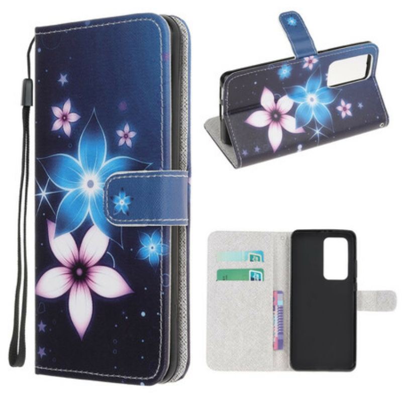 Capa Em Pele Para Xiaomi Mi 10T / 10T Pro De Cordão Flores De Cinta Lunar