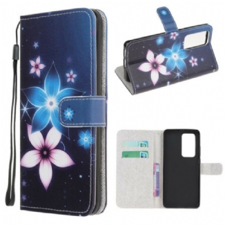 Capa Em Pele Para Xiaomi Mi 10T / 10T Pro De Cordão Flores De Cinta Lunar