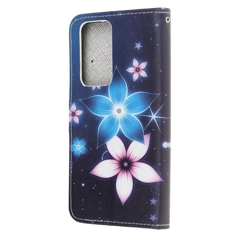 Capa Em Pele Para Xiaomi Mi 10T / 10T Pro De Cordão Flores De Cinta Lunar