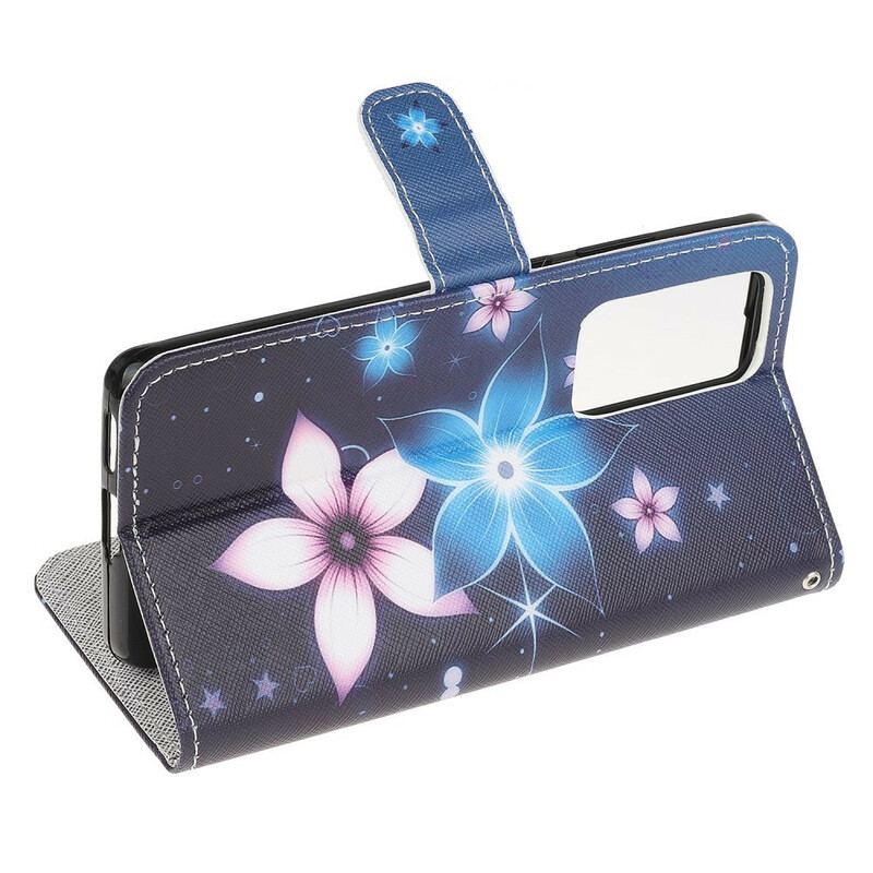 Capa Em Pele Para Xiaomi Mi 10T / 10T Pro De Cordão Flores De Cinta Lunar