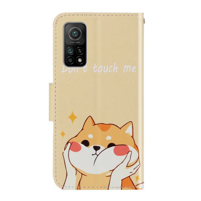 Capa Em Pele Para Xiaomi Mi 10T / 10T Pro De Cordão Gato Não Me Toque Com Alça