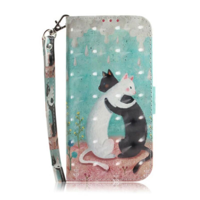 Capa Em Pele Para Xiaomi Mi 10T / 10T Pro De Cordão Strappy Cat Friends