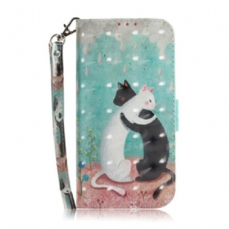 Capa Em Pele Para Xiaomi Mi 10T / 10T Pro De Cordão Strappy Cat Friends