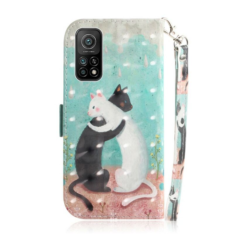 Capa Em Pele Para Xiaomi Mi 10T / 10T Pro De Cordão Strappy Cat Friends