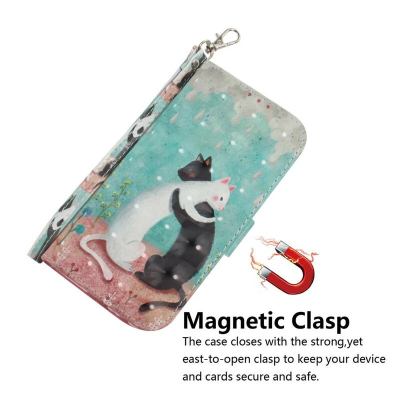 Capa Em Pele Para Xiaomi Mi 10T / 10T Pro De Cordão Strappy Cat Friends