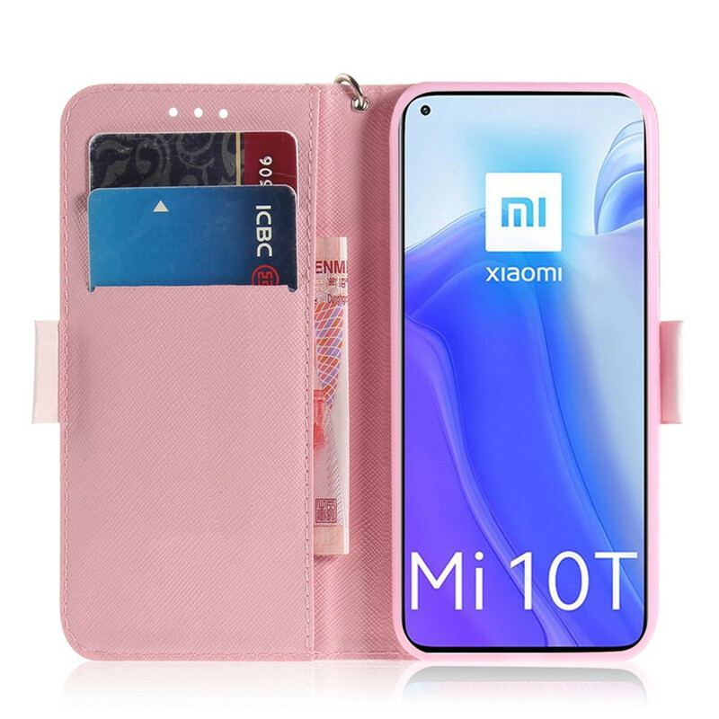 Capa Em Pele Para Xiaomi Mi 10T / 10T Pro De Cordão Strappy Cat Friends