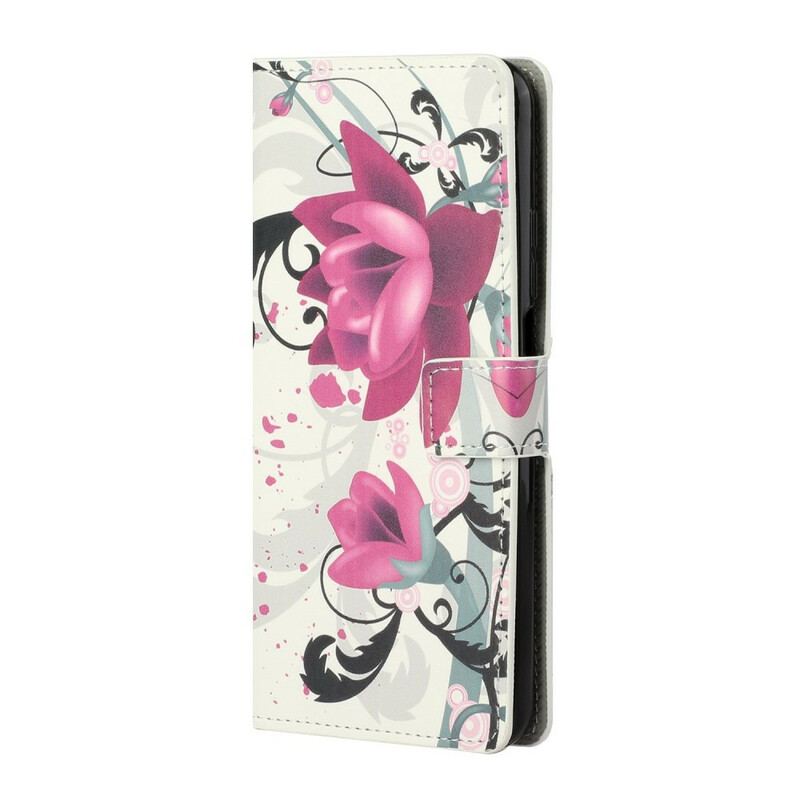 Capa Em Pele Para Xiaomi Mi 10T / 10T Pro Flores Tropicais