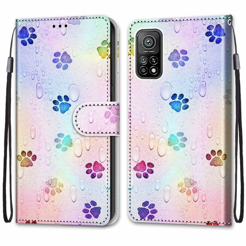 Capa Em Pele Para Xiaomi Mi 10T / 10T Pro Pegadas Na Chuva