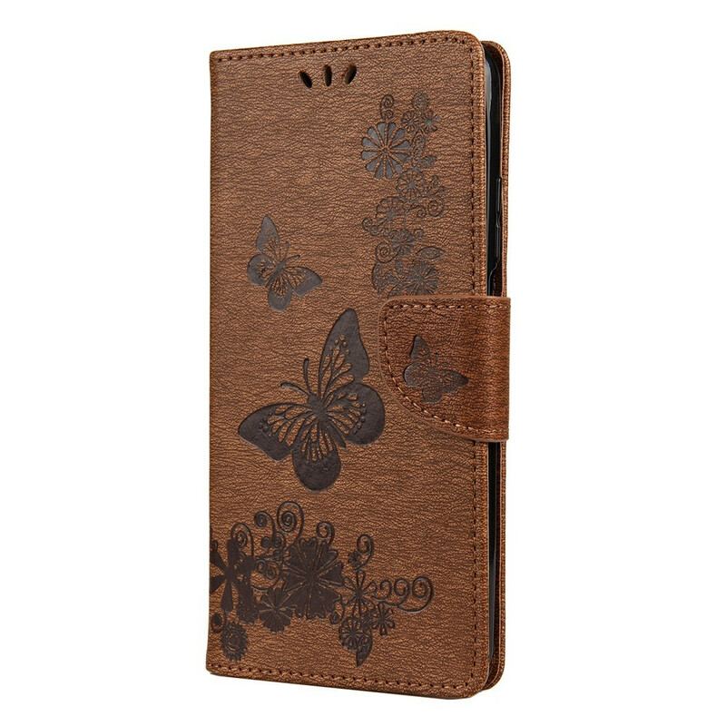 Capa Flip Para Xiaomi Mi 10T / 10T Pro Apenas Borboletas Com Cordão