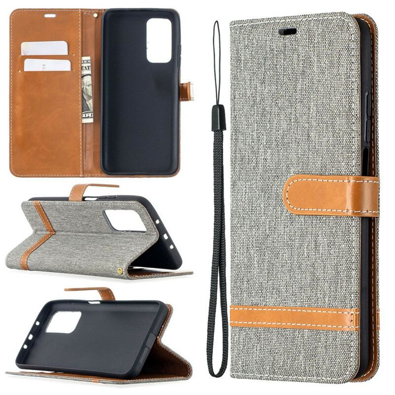 Capa Flip Para Xiaomi Mi 10T / 10T Pro De Cordão Correia Efeito Tecido E Couro