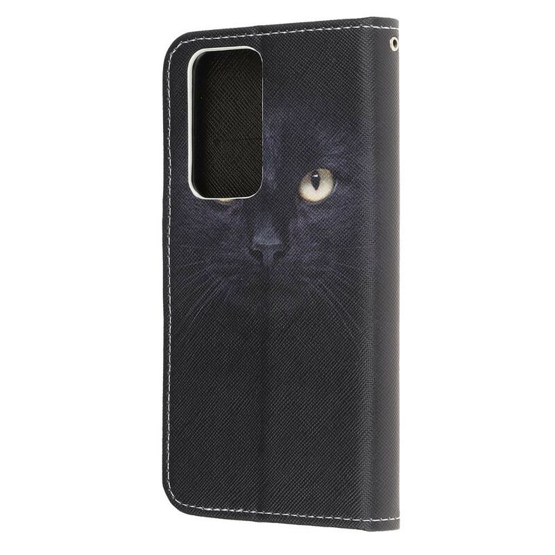 Capa Flip Para Xiaomi Mi 10T / 10T Pro De Cordão Olhos De Gato Preto Com Tiras