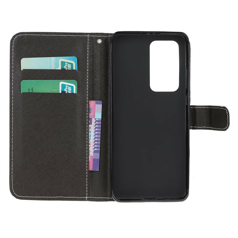 Capa Flip Para Xiaomi Mi 10T / 10T Pro De Cordão Olhos De Gato Preto Com Tiras