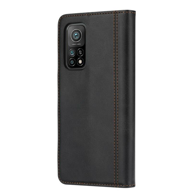 Capa Flip Para Xiaomi Mi 10T / 10T Pro Titular De Cartão Frontal Efeito Couro E Alça