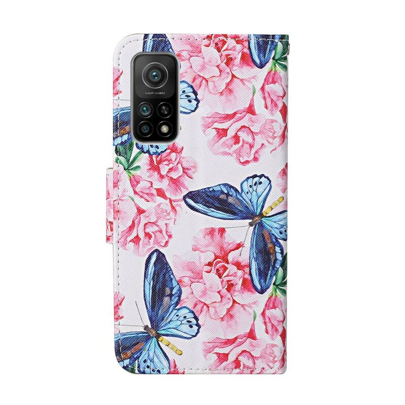 Capa Folio Para Xiaomi Mi 10T / 10T Pro Cordão Floral Borboletas