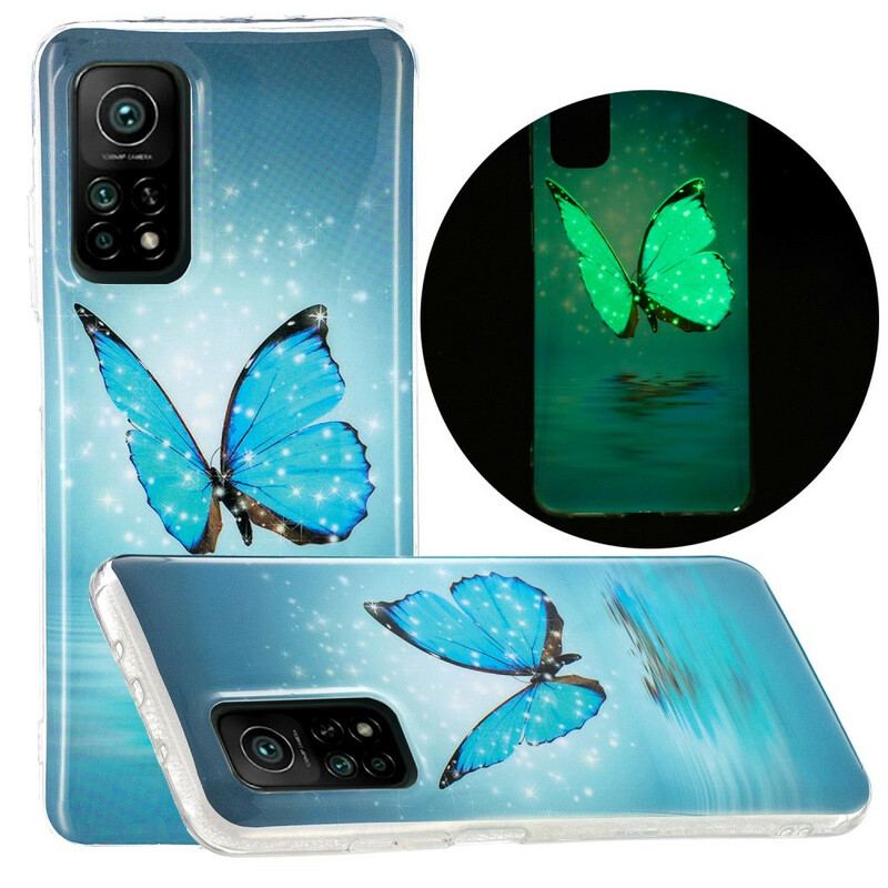 Capa Para Xiaomi Mi 10T / 10T Pro Borboleta Azul Fluorescente