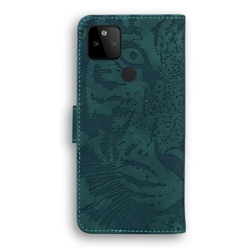 Capa De Couro Para Google Pixel 5A Estampa Cara De Tigre