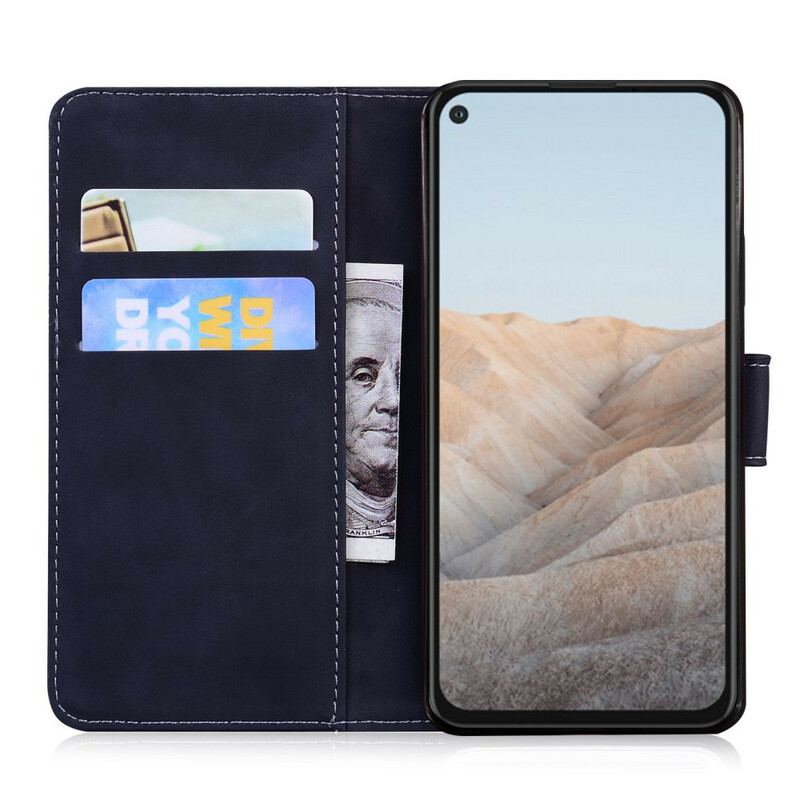 Capa Flip Para Google Pixel 5A Efeito Couro Monocromático