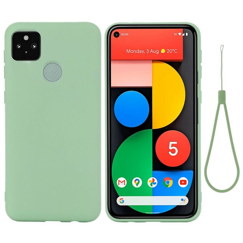 Capa Para Google Pixel 5A Silicone Líquido Com Cordão