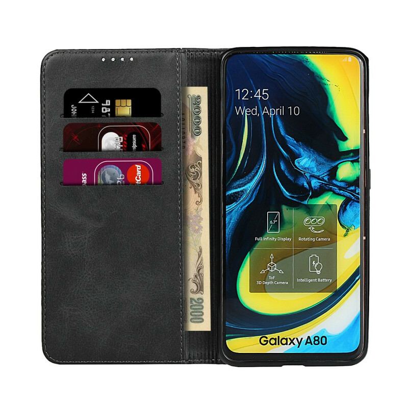 Capa De Celular Para Samsung Galaxy A80 / A90 Flip Costura De Couro Falso