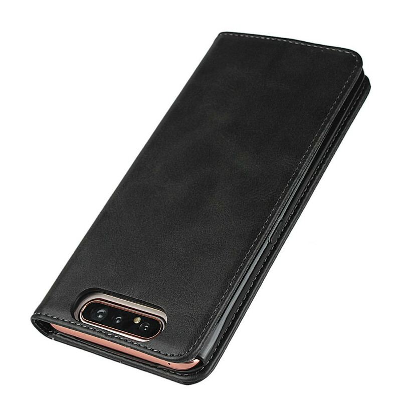 Capa De Celular Para Samsung Galaxy A80 / A90 Flip Costura De Couro Falso