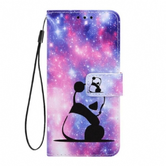 Capa De Couro Para Samsung Galaxy A80 / A90 Galáxia Panda