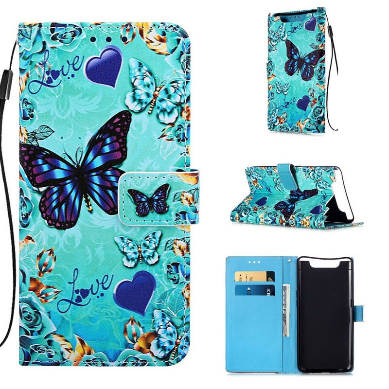 Capa Folio Para Samsung Galaxy A80 / A90 Borboletas Douradas