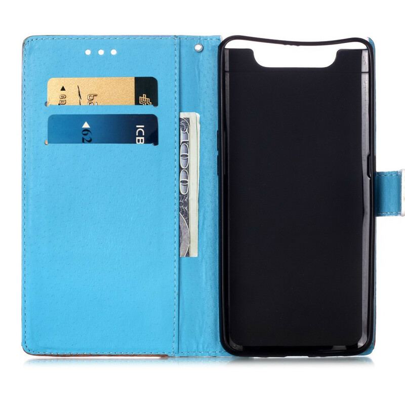 Capa Folio Para Samsung Galaxy A80 / A90 Borboletas Douradas