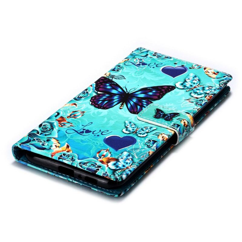 Capa Folio Para Samsung Galaxy A80 / A90 Borboletas Douradas