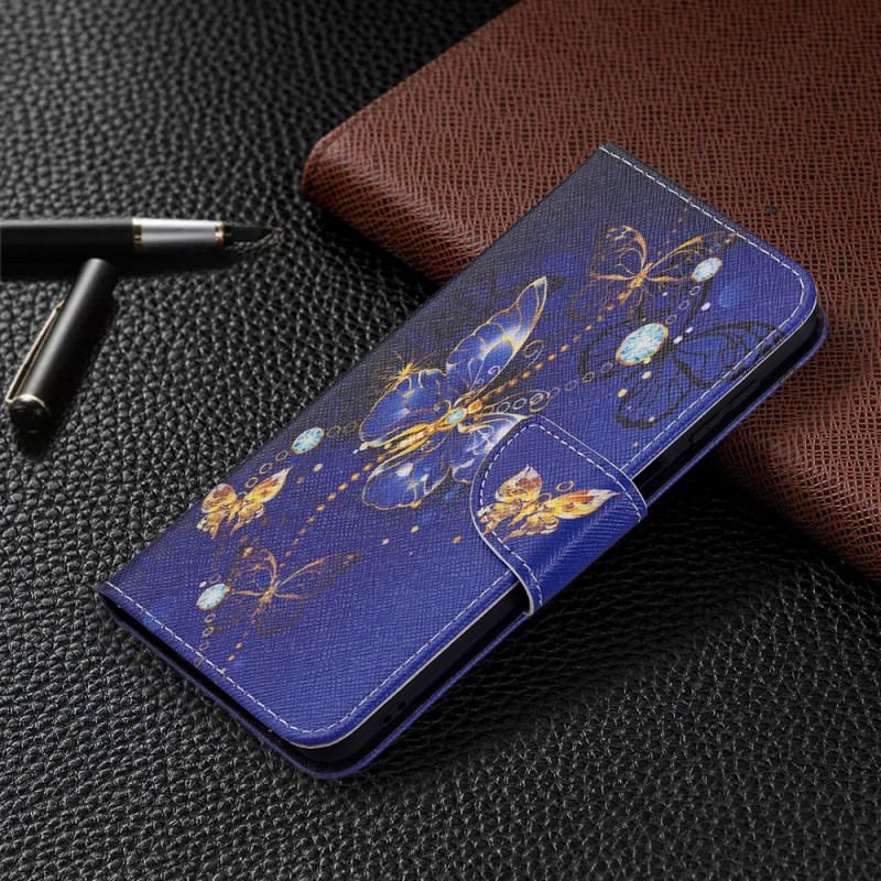 Capa De Couro Para Samsung Galaxy M32 Borboletas Douradas