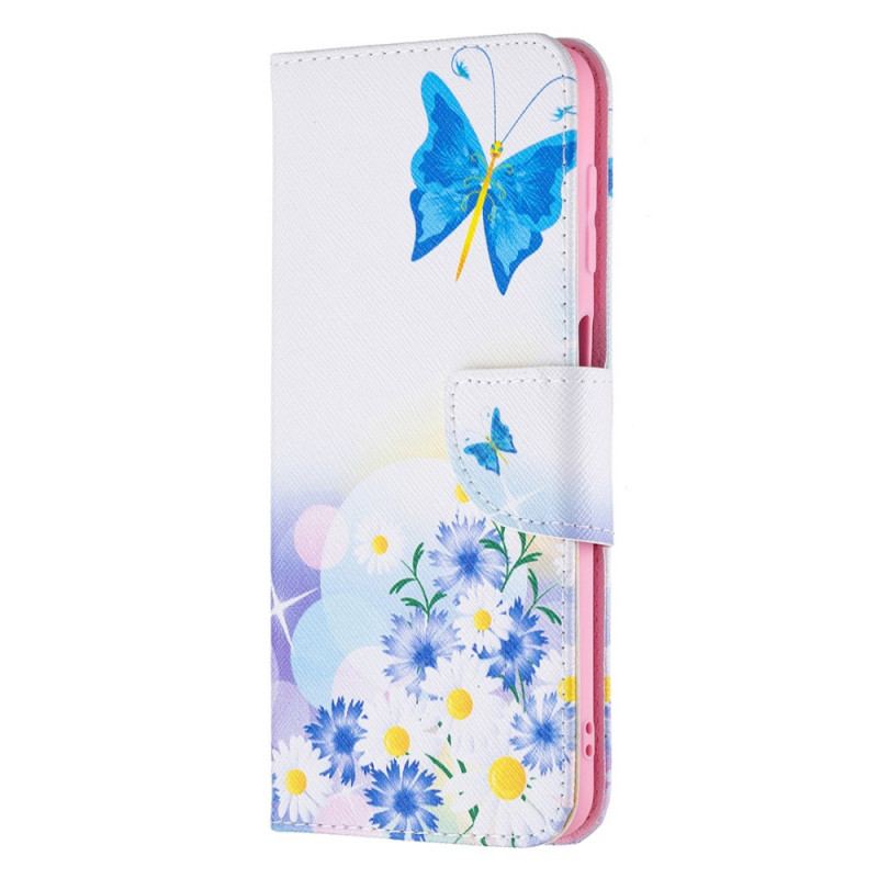 Capa De Couro Para Samsung Galaxy M32 Borboletas E Flores Pintadas