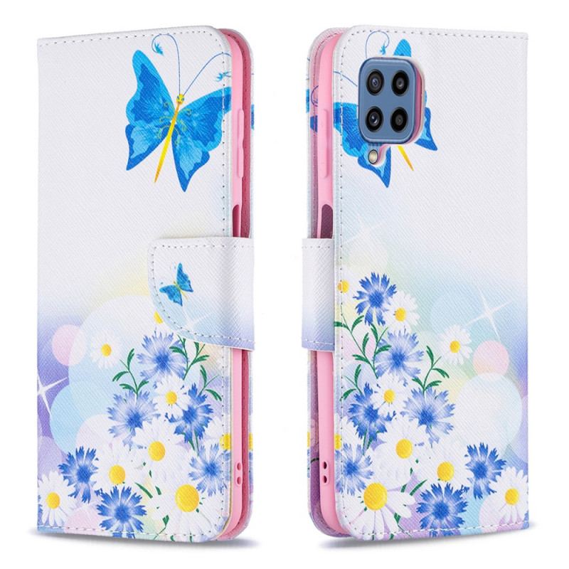 Capa De Couro Para Samsung Galaxy M32 Borboletas E Flores Pintadas