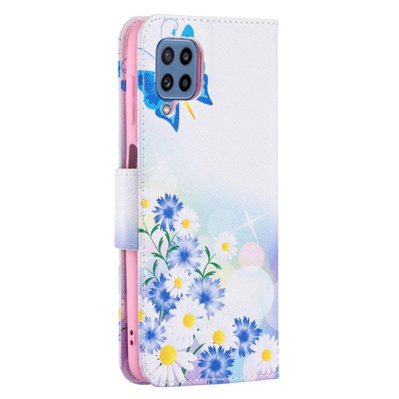 Capa De Couro Para Samsung Galaxy M32 Borboletas E Flores Pintadas