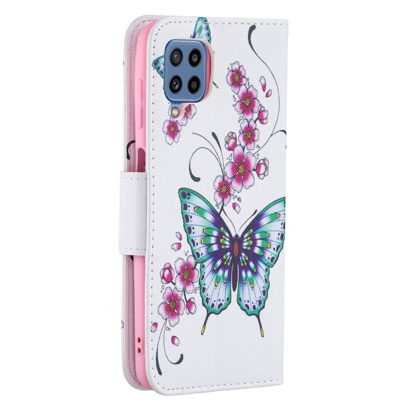 Capa De Couro Para Samsung Galaxy M32 Borboletas Reis