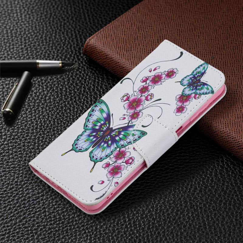 Capa De Couro Para Samsung Galaxy M32 Borboletas Reis