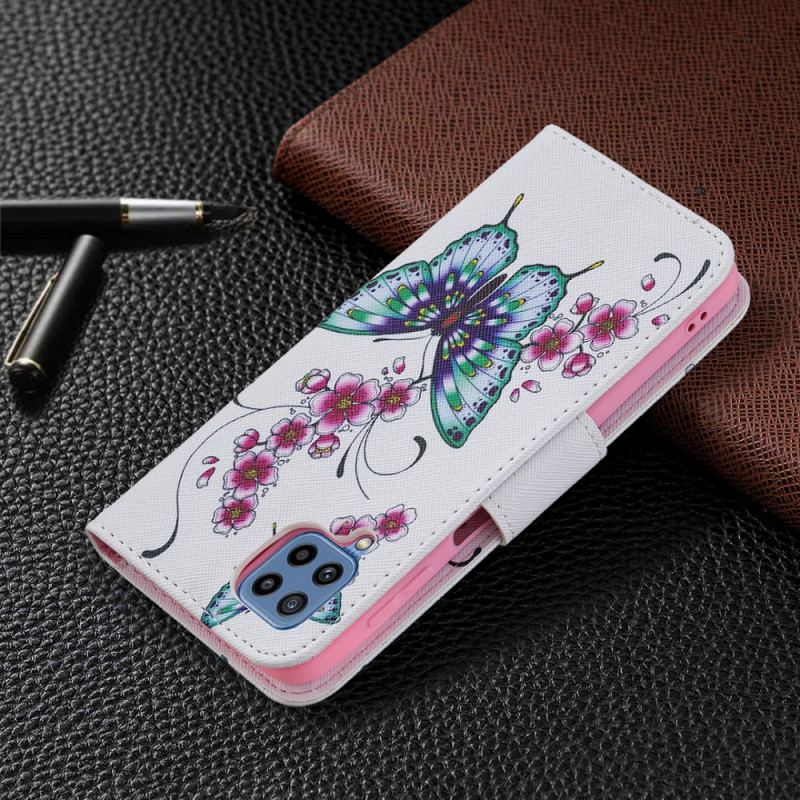 Capa De Couro Para Samsung Galaxy M32 Borboletas Reis