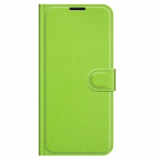 Capa De Couro Para Samsung Galaxy M32 Clássico Efeito Couro Lichia