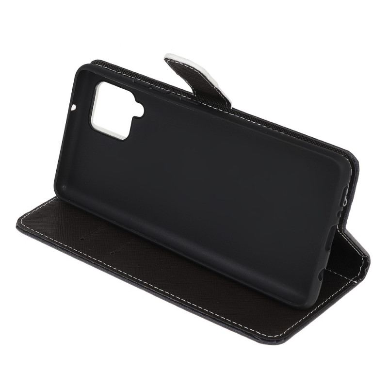 Capa De Couro Para Samsung Galaxy M32 De Cordão Espaço Panda Com Lanyard