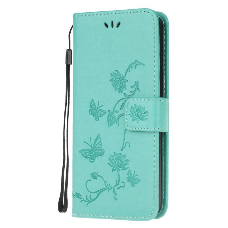 Capa De Couro Para Samsung Galaxy M32 De Cordão Flores De Alça