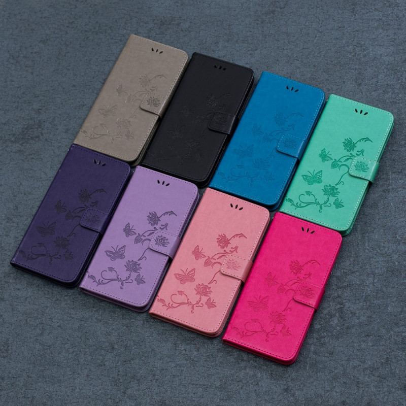 Capa De Couro Para Samsung Galaxy M32 De Cordão Flores De Alça