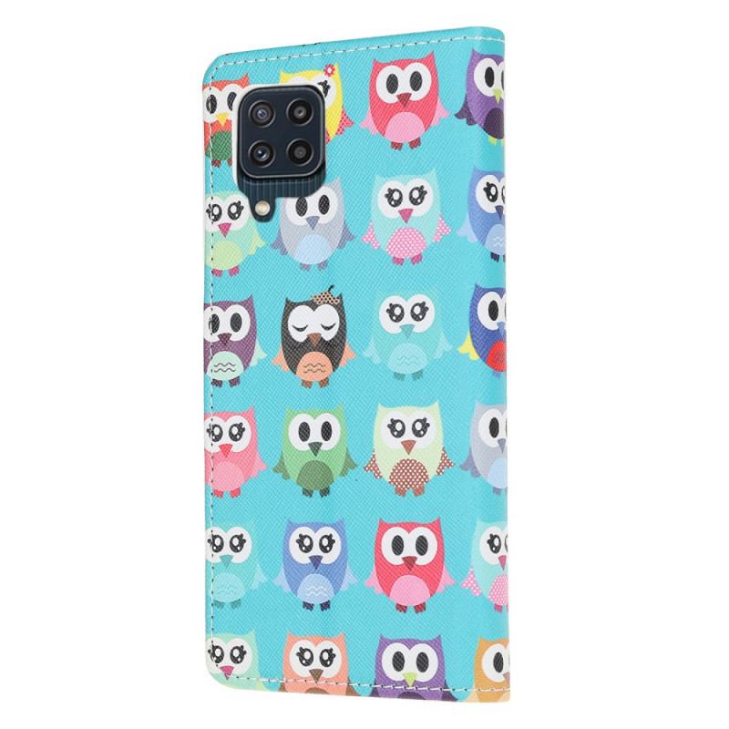 Capa De Couro Para Samsung Galaxy M32 Corujas