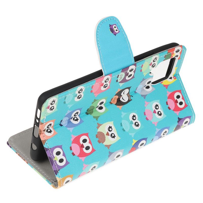 Capa De Couro Para Samsung Galaxy M32 Corujas