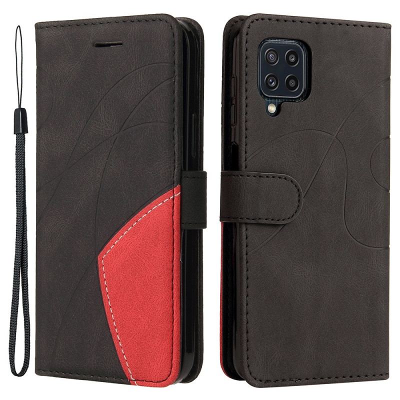 Capa De Couro Para Samsung Galaxy M32 Dois Tons