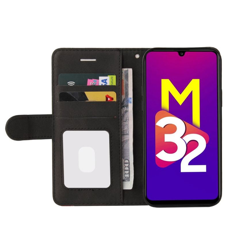 Capa De Couro Para Samsung Galaxy M32 Dois Tons