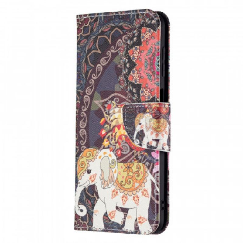 Capa De Couro Para Samsung Galaxy M32 Elefante Indiano